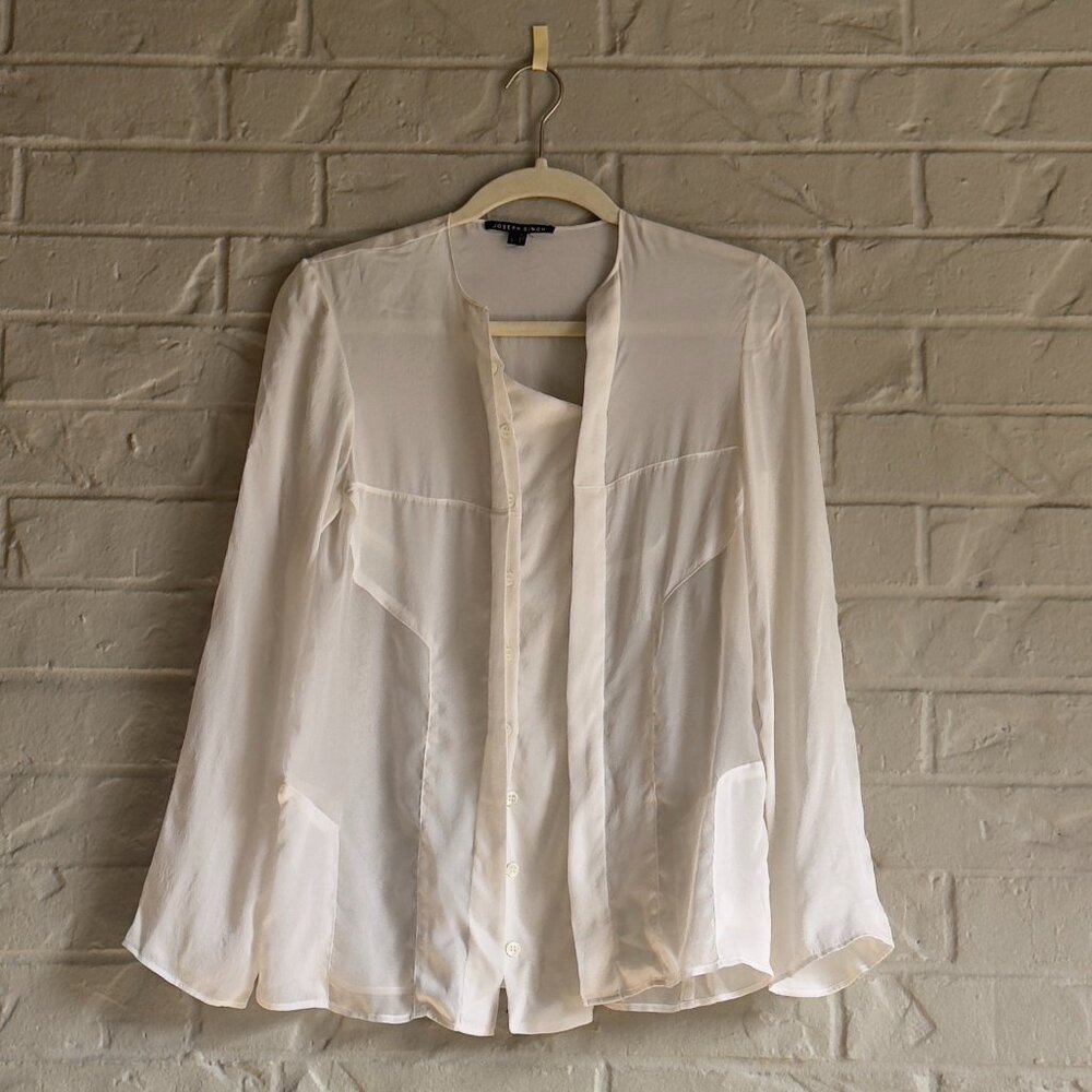 Vintage Joseph Singh 100% Silk Shirt - Size Small - Ivory - Elegant & Flowy!